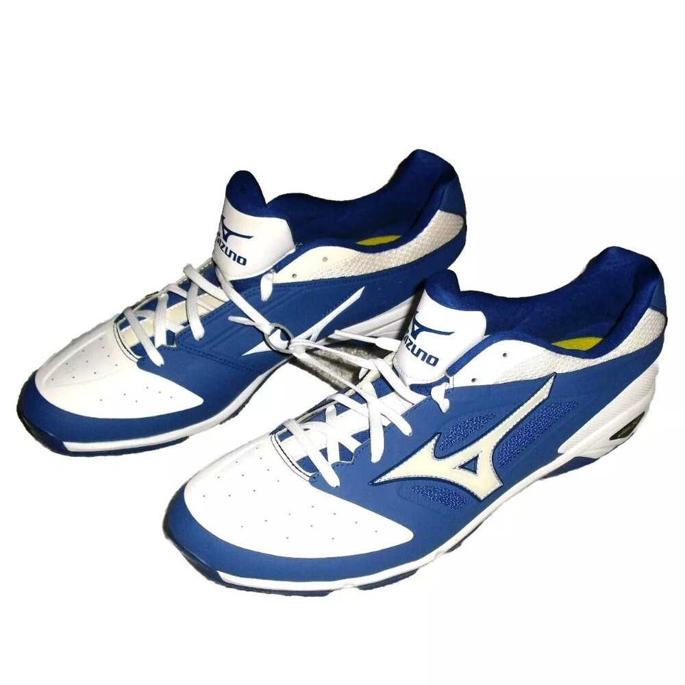 Mizuno Dominant IC Low Mens White Blue Baseball Metal Cleats sz. 15 New No Box